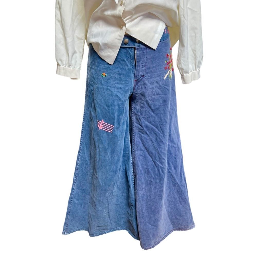 Vintage 1970s One of a Kind Hand Embroidered Extreme Flare Bell Bottom Pants - Picture 8 of 10